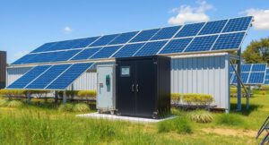 Moderni energijos kaupimo sistema su saulės elektrine efektyviam elektros valdymui